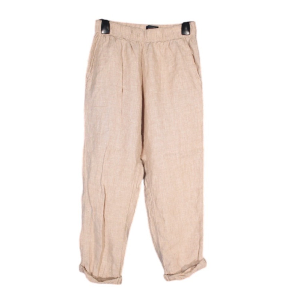 RACHEL ROY Khaki LINEN Elastic Waist ANKLE CUFF HEM Pockets LAGENLOOK Pants  XS